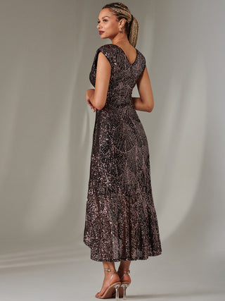 black rose gold sequin dress Rose Gold Sequin Sparkly Simple and Black Split Prom Dresses US6 / As Picture