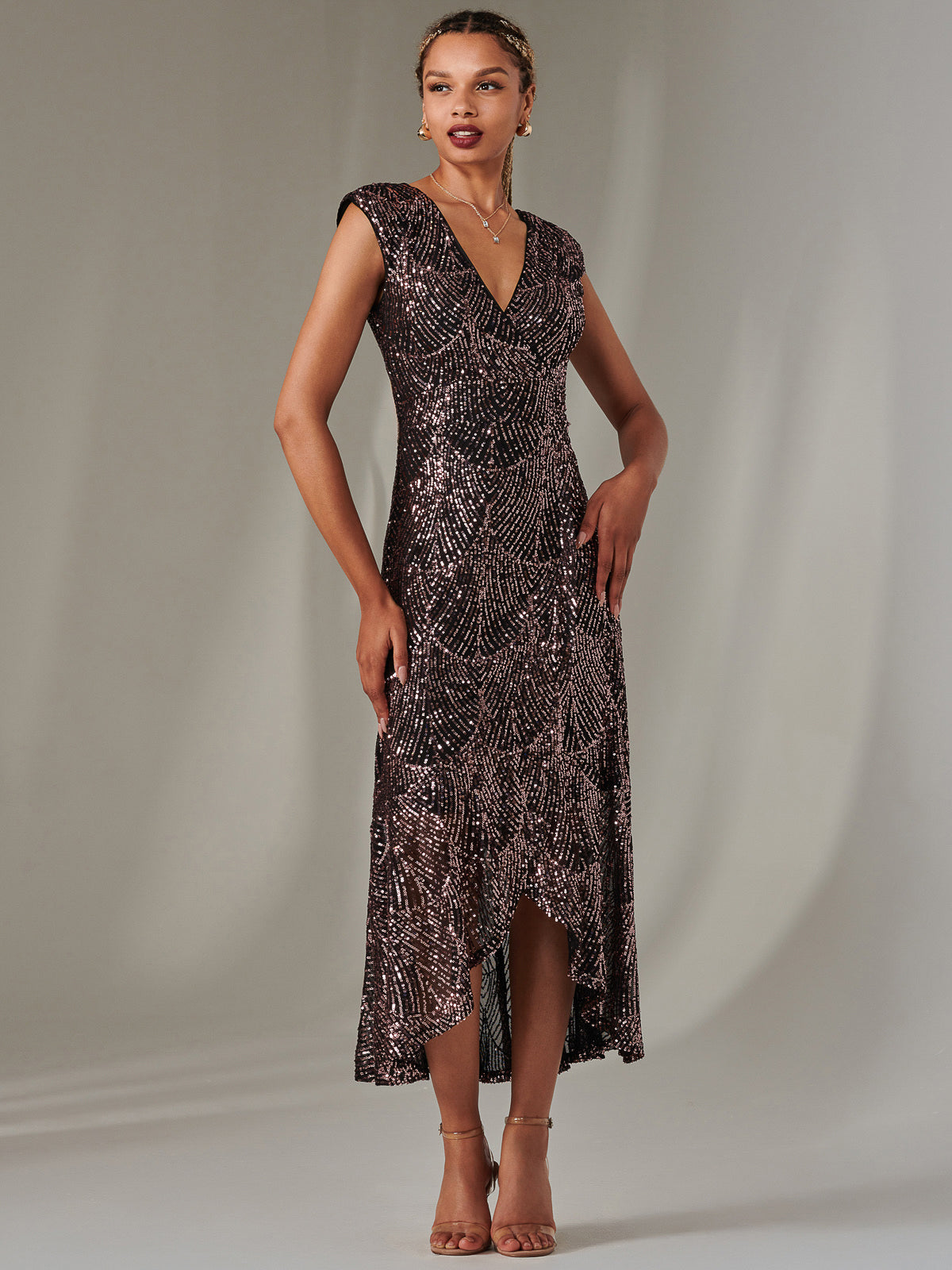 Sequin Ruffle Hem Maxi Dress, Black Rose Gold – Jolie Moi Retail