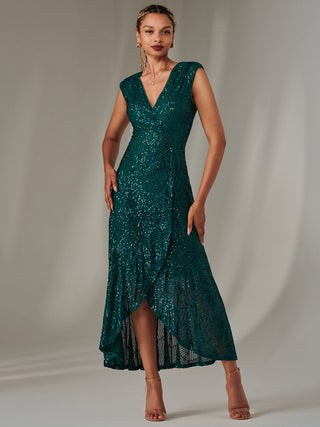 Sequin Ruffle Hem Maxi Dress, Green Jolie Moi Retail Sequin Ruffle Hem Maxi Dress, Green Jolie Moi Retail