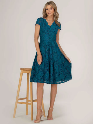 Cap Sleeve Lace Prom Dress, Teal