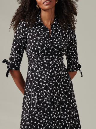 Nora Print Viscose Maxi Shirt Dress, Black Spot