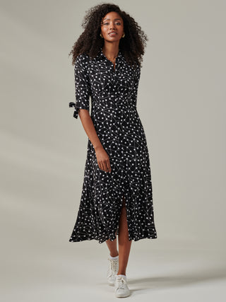 Nora Print Viscose Maxi Shirt Dress, Black Spot