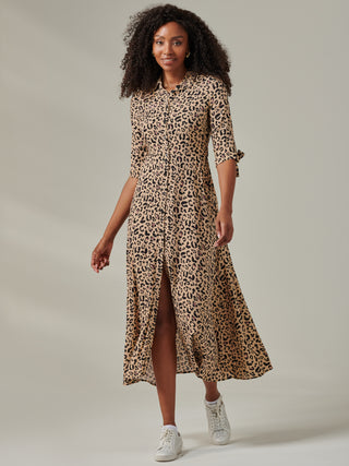 Nora Print Viscose Maxi Shirt Dress, Neutral Animal