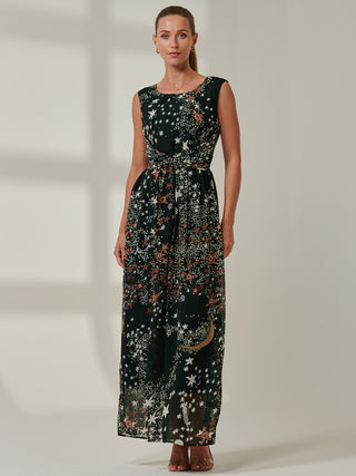 Printed Cross Belt Maxi Dress, Dark Green Jolie Moi Retail Printed Cross Belt Maxi Dress, Dark Green Jolie Moi Retail
