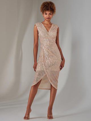 Aisla Ruched Sequin Bodycon Dress, Rose Gold Jolie Moi Retail Aisla Ruched Sequin Bodycon Dress, Rose Gold Jolie Moi Retail