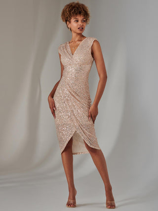 Aisla Ruched Sequin Bodycon Dress, Rose Gold – Jolie Moi Retail