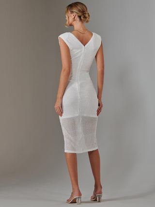 Aisla Ruched Sequin Bodycon Dress, White Jolie Moi Retail Aisla Ruched Sequin Bodycon Dress, White Jolie Moi Retail
