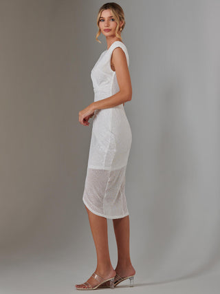 Aisla Ruched Sequin Bodycon Dress, White Jolie Moi Retail Aisla Ruched Sequin Bodycon Dress, White Jolie Moi Retail