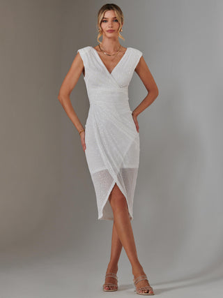 Aisla Ruched Sequin Bodycon Dress, White Jolie Moi Retail Aisla Ruched Sequin Bodycon Dress, White Jolie Moi Retail