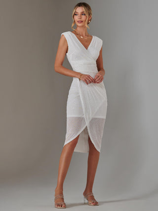 Aisla Ruched Sequin Bodycon Dress, White Jolie Moi Retail Aisla Ruched Sequin Bodycon Dress, White Jolie Moi Retail