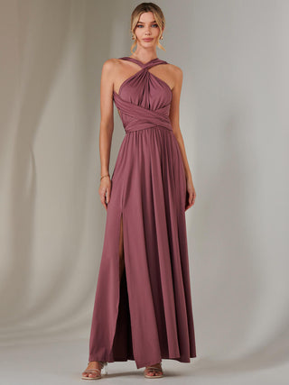 Halter Neck Maxi Bridesmaid Dress, Mauve – Jolie Moi Retail Halter Neck Maxi Bridesmaid Dress, Mauve – Jolie Moi Retail