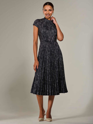 Jersey Capped Sleeve Pleated Midi Dress, Black Polka Jolie Moi Retail Jersey Capped Sleeve Pleated Midi Dress, Black Polka Jolie Moi Retail