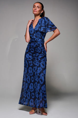 Angel Sleeve Draped Mesh Maxi Dress, Blue Abstract
