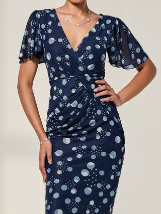 Mesh Short Sleeve Midi Dress, Navy Spot