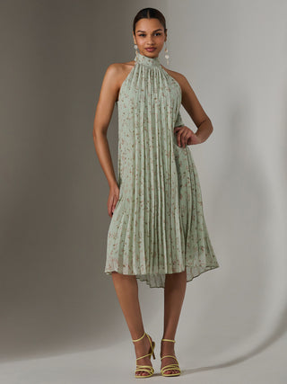 Pleated Halter Neck Midi Dress, Mint Green Jolie Moi Retail Pleated Halter Neck Midi Dress, Mint Green Jolie Moi Retail