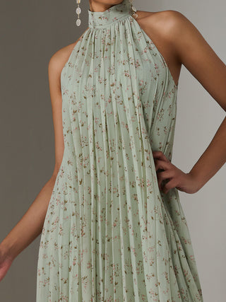 Pleated Halter Neck Midi Dress, Mint Green Jolie Moi Retail Pleated Halter Neck Midi Dress, Mint Green Jolie Moi Retail