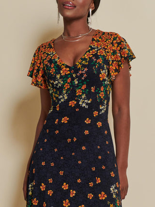 Lace Floral Print Fit & Flare Maxi Dress, Orange Multi Jolie Moi Retail Lace Floral Print Fit & Flare Maxi Dress, Orange Multi Jolie Moi Retail