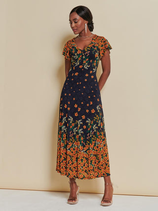 Short Sleeve Floral Dresses For Older Ladies Hope Ivy Wrap Front Maxi Dress In Dark Green Short Sleeve Floral Dresses For Older Ladies Hope Ivy Wrap Front Maxi Dress In Dark Green