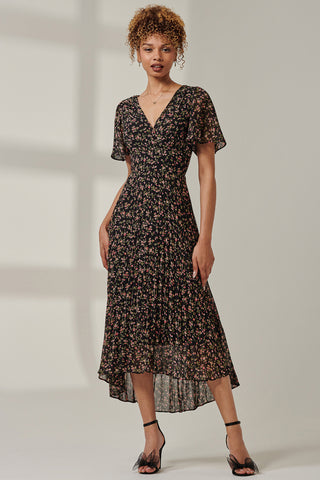 Floral Chiffon V Neck Midaxi Dress, Black Ditsy