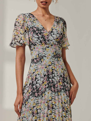 Floral Chiffon V Neck Midaxi Dress Black Multi
