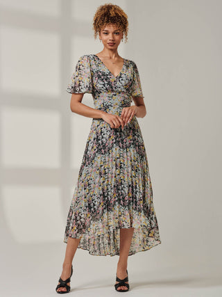 Floral Chiffon V Neck Midaxi Dress Black Multi