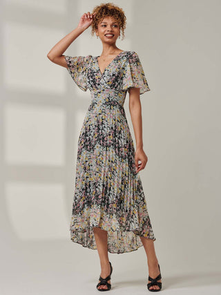 Floral Chiffon V Neck Midaxi Dress Black Multi