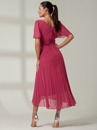 Elene Pleated High Low Chiffon Maxi Dress, Fuchsia Pink Jolie Moi Retail Elene Pleated High Low Chiffon Maxi Dress, Fuchsia Pink Jolie Moi Retail