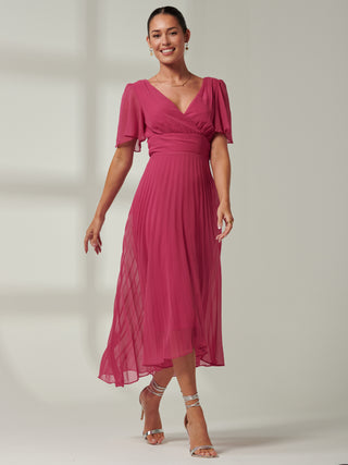 Elene Pleated High Low Chiffon Maxi Dress, Fuchsia Pink Jolie Moi Retail Elene Pleated High Low Chiffon Maxi Dress, Fuchsia Pink Jolie Moi Retail