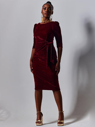 Velvet Tie Detail Bodycon Dress, Burgundy Jolie Moi Retail Velvet Tie Detail Bodycon Dress, Burgundy Jolie Moi Retail