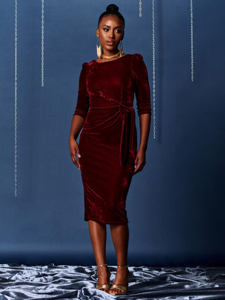 Velvet Tie Detail Bodycon Dress, Burgundy Jolie Moi Retail Velvet Tie Detail Bodycon Dress, Burgundy Jolie Moi Retail