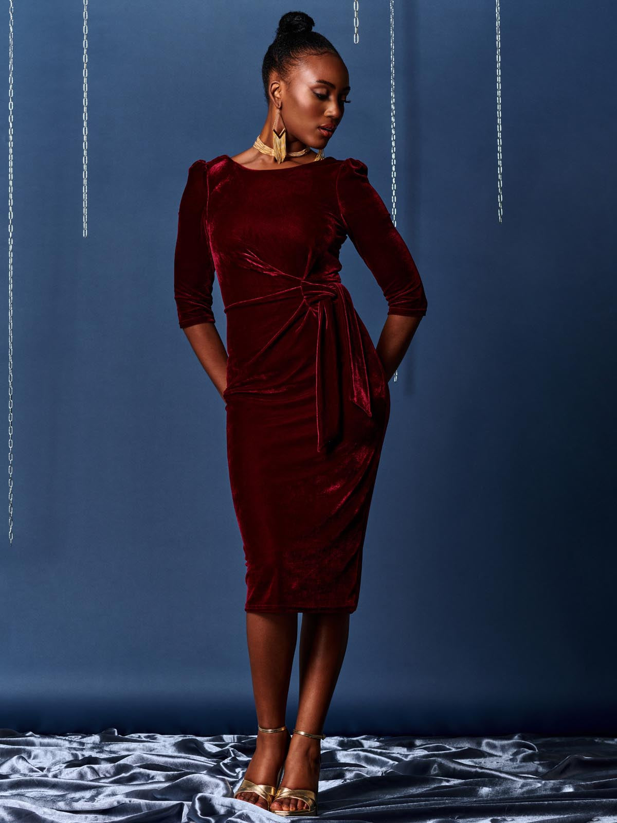 Burgundy velvet cheap bodycon dress