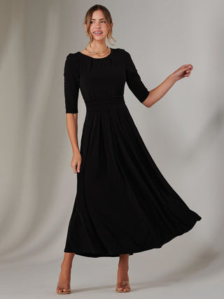 Enya 3/4 Sleeve Jersey Midaxi Dress, Black