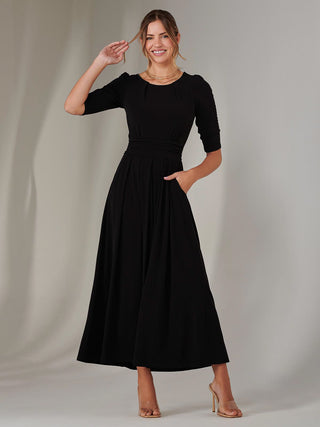 Enya 3/4 Sleeve Jersey Midaxi Dress, Black