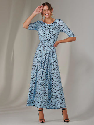 Enya 3/4 Sleeve Jersey Midaxi Dress, Blue Spot