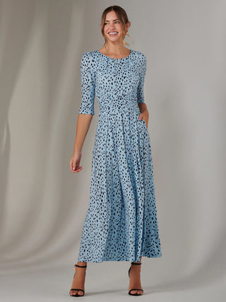 Enya 3/4 Sleeve Jersey Midaxi Dress, Blue Spot