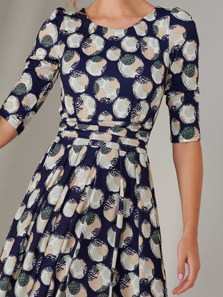 Enya 3/4 Sleeve Jersey Midaxi Dress, Navy Pattern