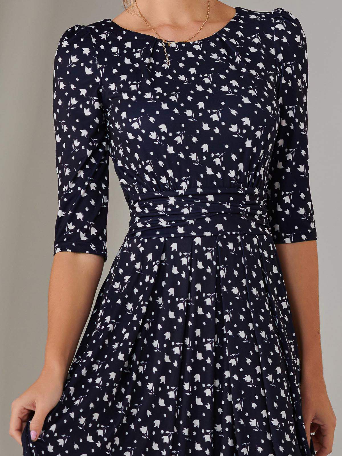 Enya 3/4 Sleeve Jersey Midaxi Dress, Navy White Floral – Jolie Moi