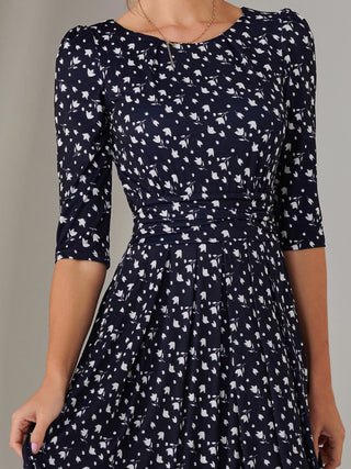 Enya 3/4 Sleeve Jersey Midaxi Dress, Navy White Floral