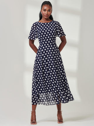 navy blue and white spot dress Sicily Spot Dress Blue