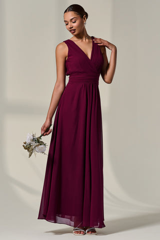 Cora Sleeveless Chiffon Maxi Dress, Burgundy
