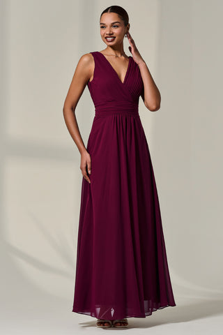 Cora Sleeveless Chiffon Maxi Dress, Burgundy