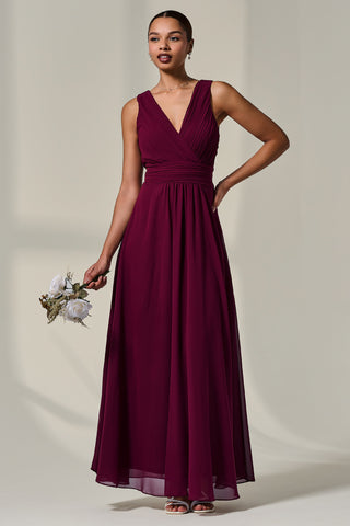Cora Sleeveless Chiffon Maxi Dress, Burgundy