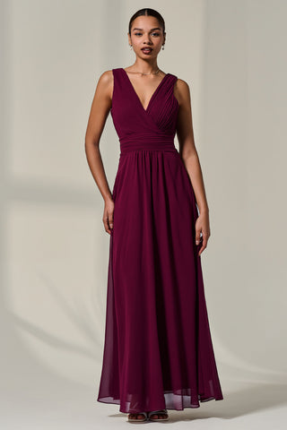 Cora Sleeveless Chiffon Maxi Dress, Burgundy