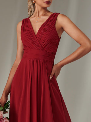 Cora Sleeveless Chiffon Maxi Dress, Dark Red