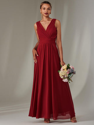 Cora Sleeveless Chiffon Maxi Dress, Dark Red