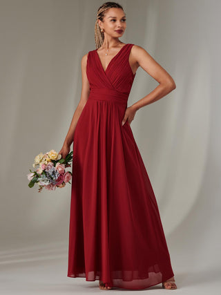 Cora Sleeveless Chiffon Maxi Dress, Dark Red