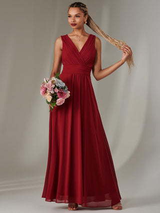 Cora Sleeveless Chiffon Maxi Dress, Dark Red