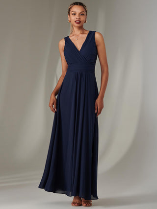 Cora Sleeveless Chiffon Maxi Dress, Navy