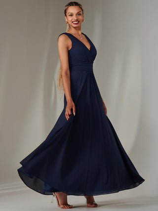 Cora Sleeveless Chiffon Maxi Dress, Navy