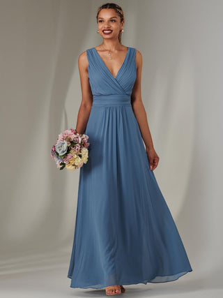 Cora Sleeveless Chiffon Maxi Dress, Steel Blue